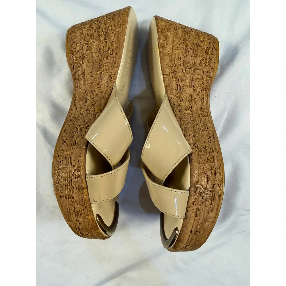 A Giannetti Wedge Sandals Patent Leather Cork Heel Made in Italy Women's Size 8‎